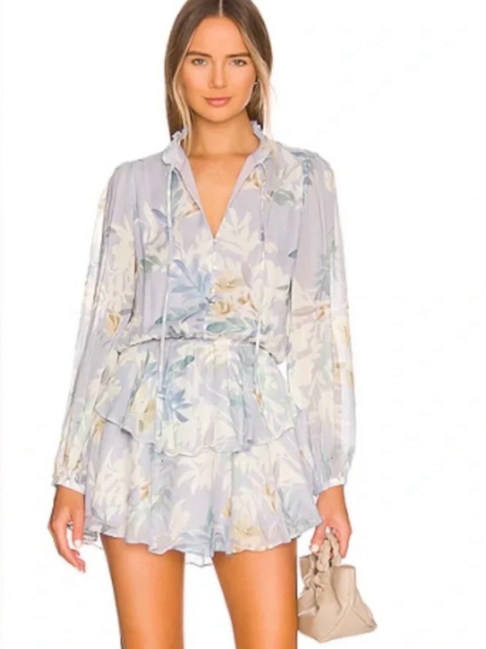 Yumi Kim Love Always Blue Floral Ruffle Mini Dress XS Revolve
